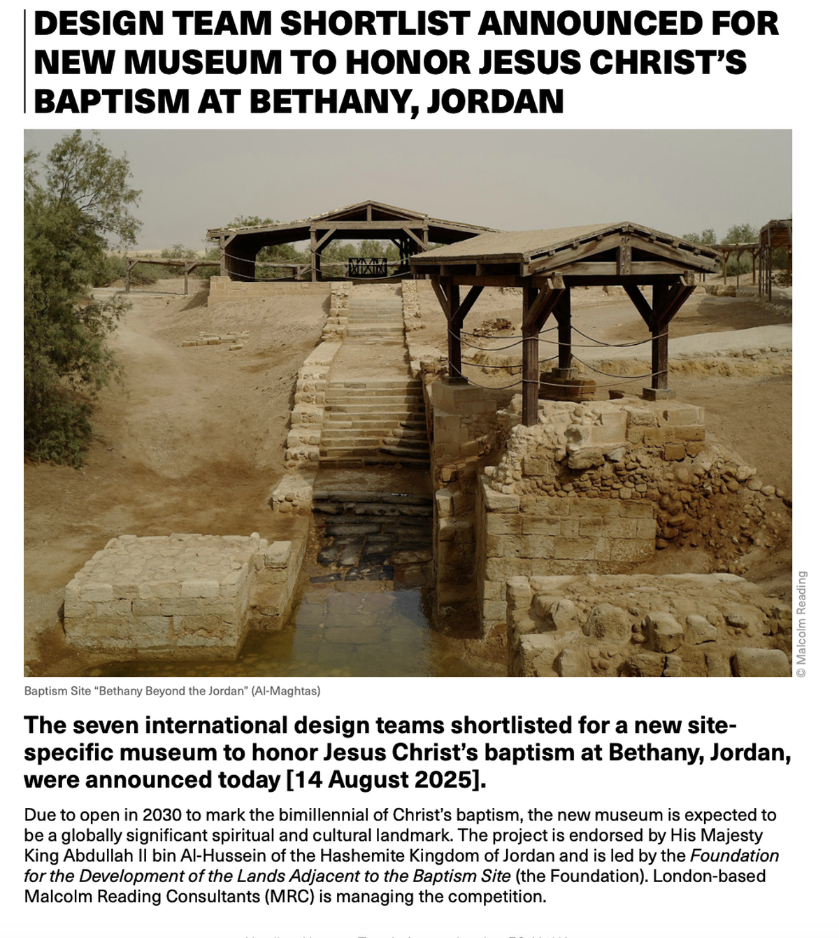 Shortlisted for Museum To Honor Jesus Christ's Baptism At Bethany, Jordan